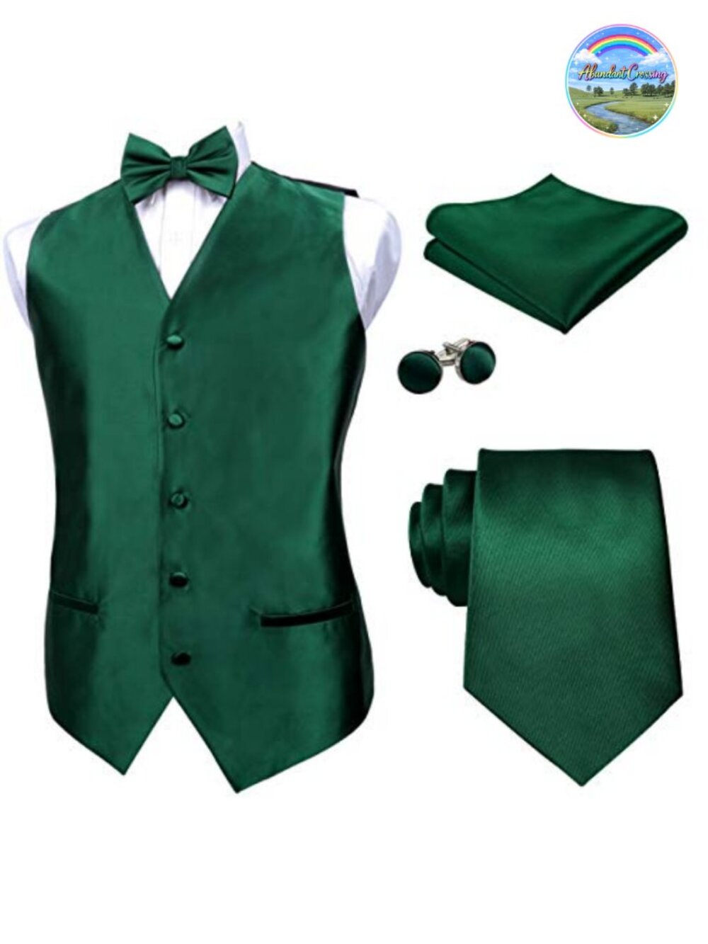 Mens Satin Vest Necktie Bow Tie Cufflinks Set Formal Suit Tuxedo